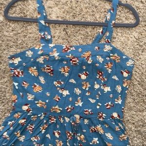 Floral Blue Sleeveless Dress w/Pockets